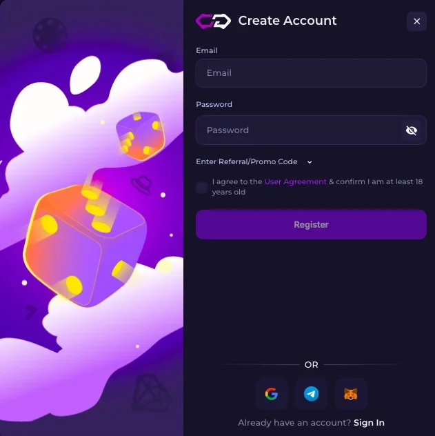 реєстрація crypto games